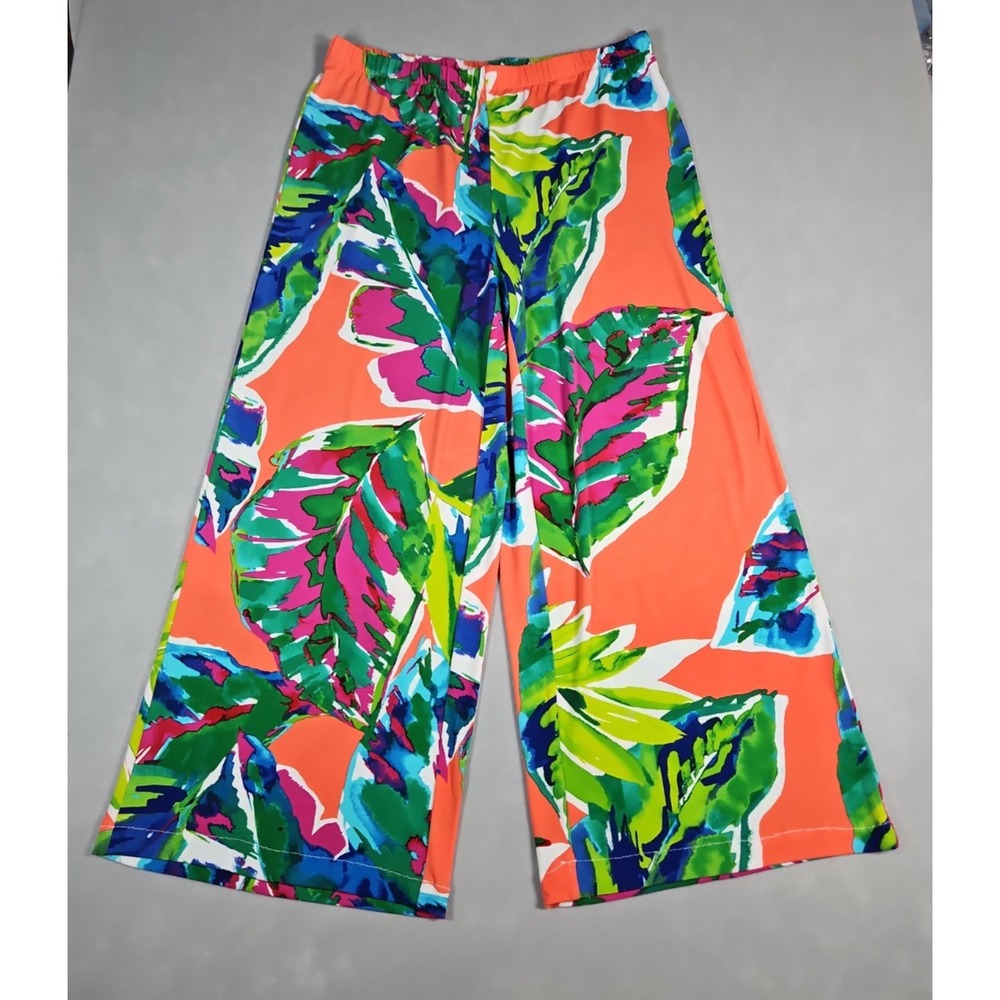 Chicos Womens Multicolor Tropical Print Wide Leg Pants Size 1P (Medium Petite)